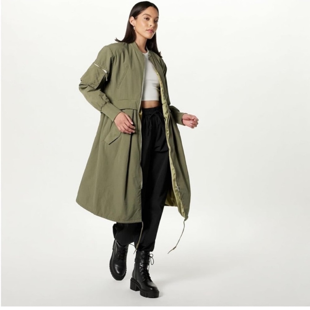 The Drop olive green long bomber weather resistant jacket